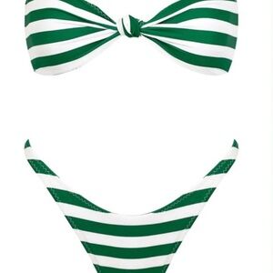 Striped Green and White Bikini Set